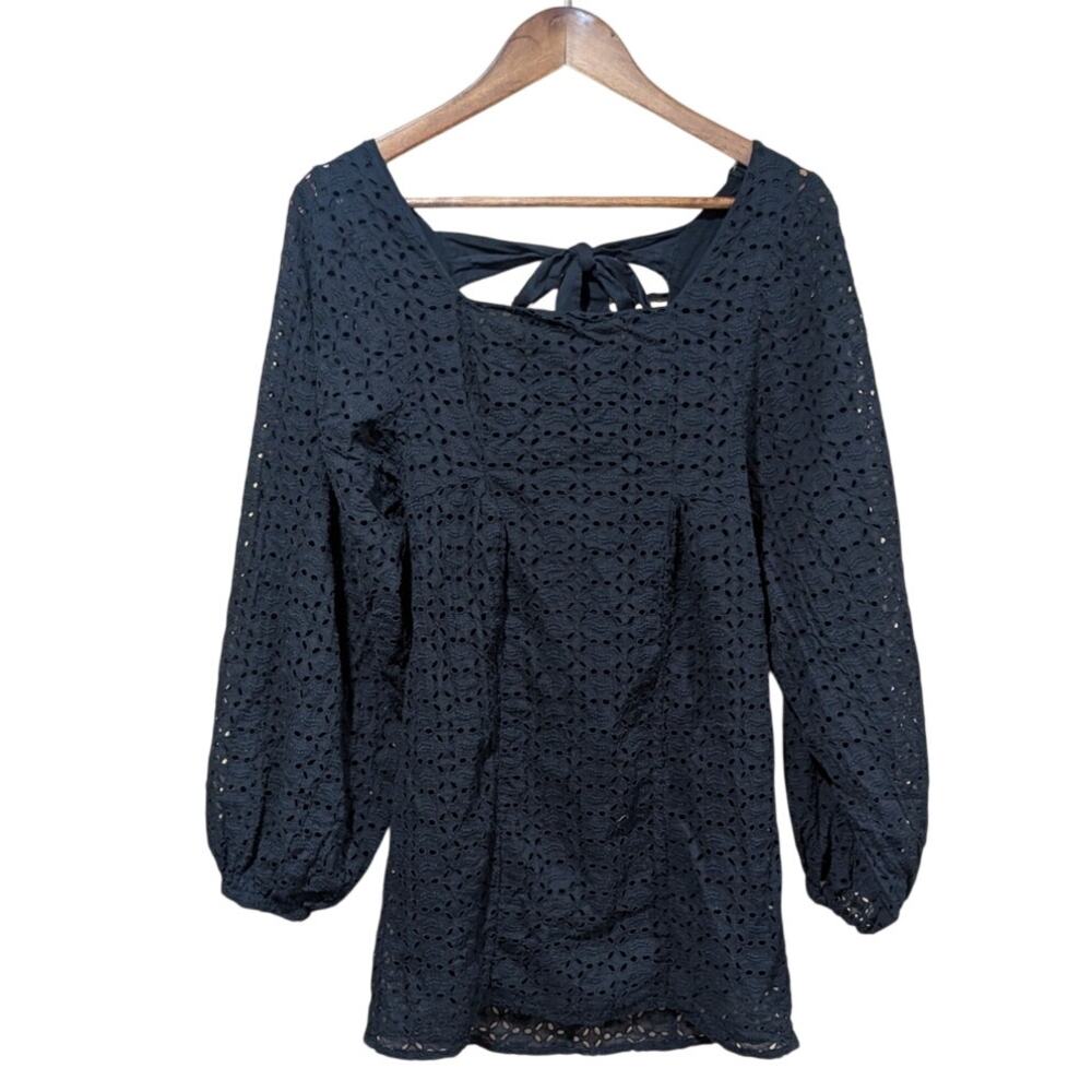 Free People Dress Womens 2 Black Eyelet Lace Mini Boho